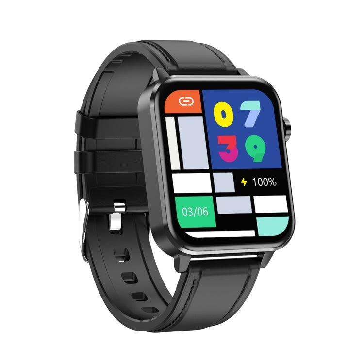 E86 1,7 pouces TFT écran couleur IP68 montre intelligente étanche, prise en charge de la surveillance de l'oxygène sanguin/surveillance de la température corporelle/diagnostic médical AI, style : bracelet en cuir, Leather Strap(Black)                  ...