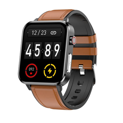 E86 1,7 pouces TFT écran couleur IP68 montre intelligente étanche, prise en charge de la surveillance de l'oxygène sanguin/surveillance de la température corporelle/diagnostic médical AI, style : bracelet en cuir, Leather Strap(Black)                  ...
