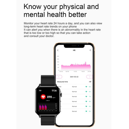 E86 1,7 pouces TFT écran couleur IP68 montre intelligente étanche, prise en charge de la surveillance de l'oxygène sanguin/surveillance de la température corporelle/diagnostic médical AI, style : bracelet en cuir, Leather Strap(Black)                  ...
