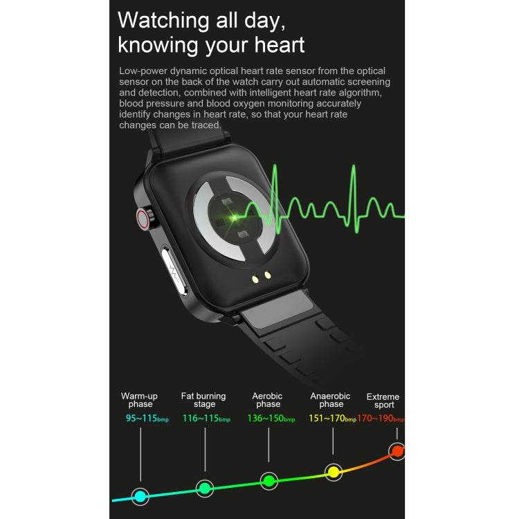E86 1,7 pouces TFT écran couleur IP68 montre intelligente étanche, prise en charge de la surveillance de l'oxygène sanguin/surveillance de la température corporelle/diagnostic médical AI, style : bracelet en cuir, Leather Strap(Black)                  ...