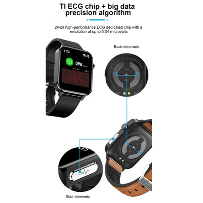 E86 1,7 pouces TFT écran couleur IP68 montre intelligente étanche, prise en charge de la surveillance de l'oxygène sanguin/surveillance de la température corporelle/diagnostic médical AI, style : bracelet en cuir, Leather Strap(Black)                  ...