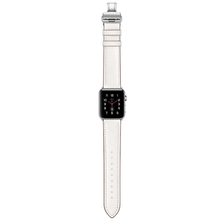 Bracelets de rechange en cuir véritable + boucle argentée papillon pour Apple Watch Series 6 & SE & 5 & 4 44mm / 3 & 2 & 1 42mm, Silver Buckle For Apple Watch Series 7 45mm / 6 & SE & 5 & 4 44mm / 3 & 2 & 1 42mm