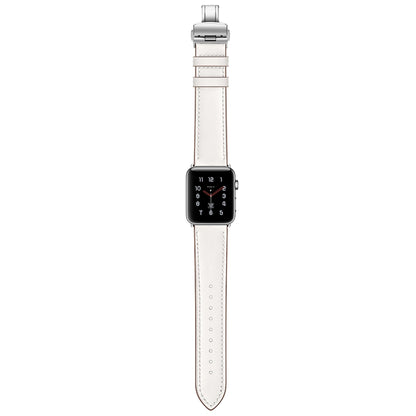 Bracelets de rechange en cuir véritable + boucle argentée papillon pour Apple Watch Series 6 & SE & 5 & 4 44mm / 3 & 2 & 1 42mm, Silver Buckle For Apple Watch Series 7 45mm / 6 & SE & 5 & 4 44mm / 3 & 2 & 1 42mm