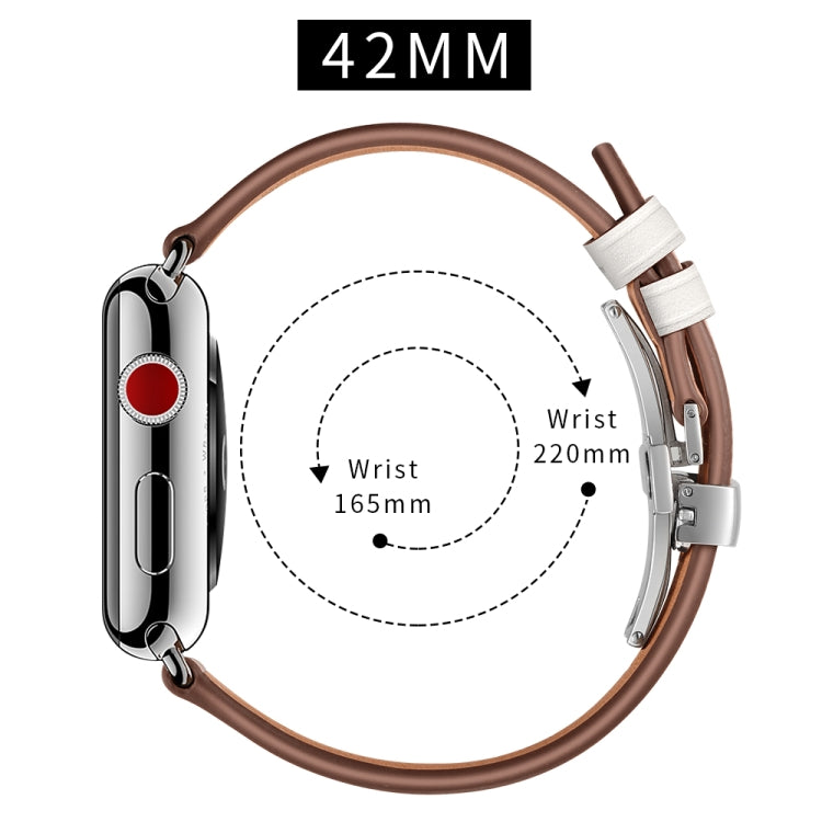 Bracelets de rechange en cuir véritable + boucle argentée papillon pour Apple Watch Series 6 & SE & 5 & 4 44mm / 3 & 2 & 1 42mm, Silver Buckle For Apple Watch Series 7 45mm / 6 & SE & 5 & 4 44mm / 3 & 2 & 1 42mm