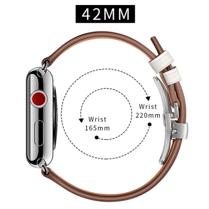Bracelets de rechange en cuir véritable + boucle argentée papillon pour Apple Watch Series 6 & SE & 5 & 4 44mm / 3 & 2 & 1 42mm, Silver Buckle For Apple Watch Series 7 45mm / 6 & SE & 5 & 4 44mm / 3 & 2 & 1 42mm