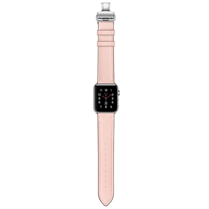 Bracelets de remplacement en cuir véritable + boucle argentée papillon pour Apple Watch Series 6 & SE & 5 & 4 40mm / 3 & 2 & 1 38mm, Silver Buckle For Apple Watch Series 7 41mm / 6 & SE & 5 & 4 40mm / 3 & 2 & 1 38mm