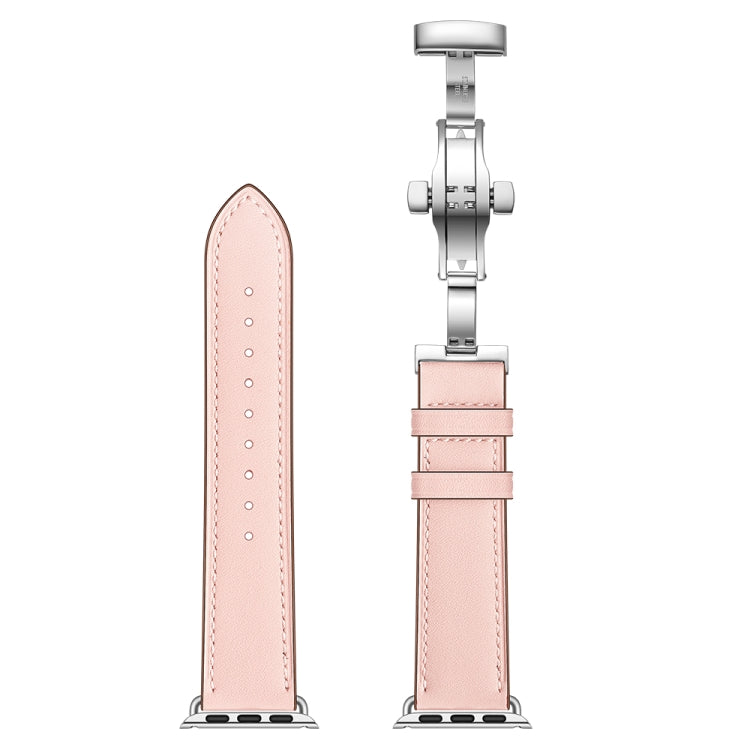 Bracelets de remplacement en cuir véritable + boucle argentée papillon pour Apple Watch Series 6 & SE & 5 & 4 40mm / 3 & 2 & 1 38mm, Silver Buckle For Apple Watch Series 7 41mm / 6 & SE & 5 & 4 40mm / 3 & 2 & 1 38mm