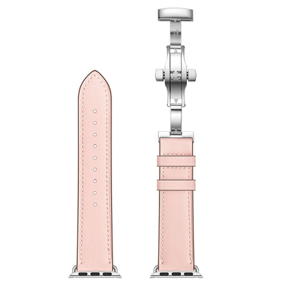 Bracelets de remplacement en cuir véritable + boucle argentée papillon pour Apple Watch Series 6 & SE & 5 & 4 40mm / 3 & 2 & 1 38mm, Silver Buckle For Apple Watch Series 7 41mm / 6 & SE & 5 & 4 40mm / 3 & 2 & 1 38mm