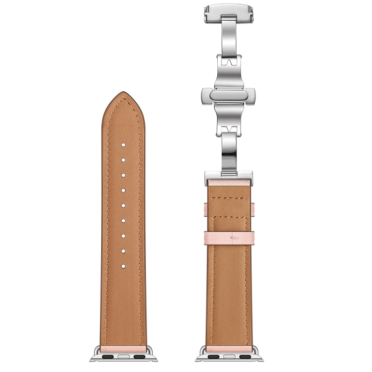 Bracelets de remplacement en cuir véritable + boucle argentée papillon pour Apple Watch Series 6 & SE & 5 & 4 40mm / 3 & 2 & 1 38mm, Silver Buckle For Apple Watch Series 7 41mm / 6 & SE & 5 & 4 40mm / 3 & 2 & 1 38mm