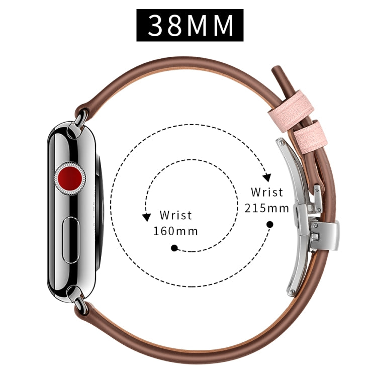 Bracelets de remplacement en cuir véritable + boucle argentée papillon pour Apple Watch Series 6 & SE & 5 & 4 40mm / 3 & 2 & 1 38mm, Silver Buckle For Apple Watch Series 7 41mm / 6 & SE & 5 & 4 40mm / 3 & 2 & 1 38mm