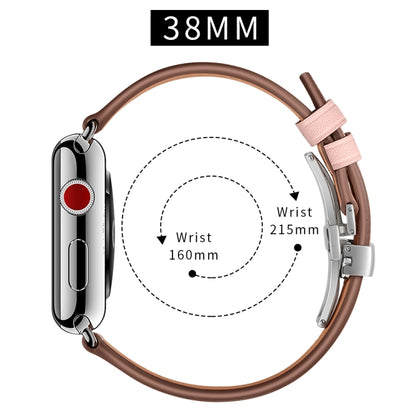 Bracelets de remplacement en cuir véritable + boucle argentée papillon pour Apple Watch Series 6 & SE & 5 & 4 40mm / 3 & 2 & 1 38mm, Silver Buckle For Apple Watch Series 7 41mm / 6 & SE & 5 & 4 40mm / 3 & 2 & 1 38mm
