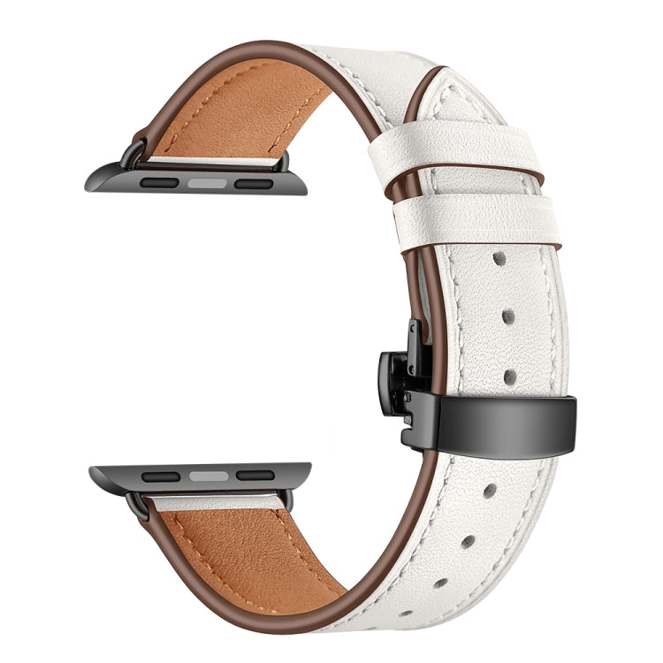 Bracelets de rechange en cuir véritable + boucle noire papillon pour Apple Watch Series 6 & SE & 5 & 4 44mm / 3 & 2 & 1 42mm, Black Buckle For Apple Watch Series 7 45mm / 6 & SE & 5 & 4 44mm / 3 & 2 & 1 42mm