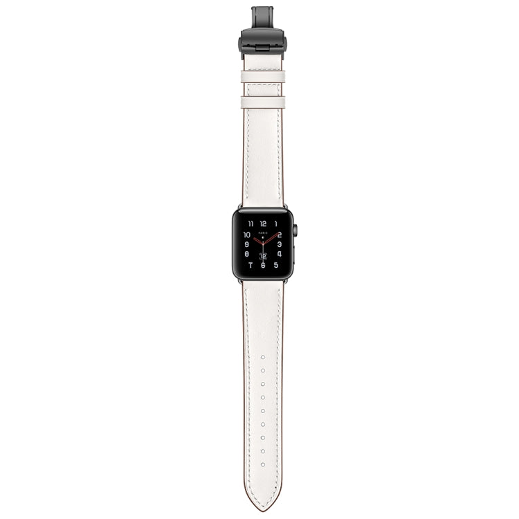 Bracelets de rechange en cuir véritable + boucle noire papillon pour Apple Watch Series 6 & SE & 5 & 4 44mm / 3 & 2 & 1 42mm, Black Buckle For Apple Watch Series 7 45mm / 6 & SE & 5 & 4 44mm / 3 & 2 & 1 42mm