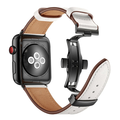 Bracelets de remplacement en cuir véritable + boucle noire papillon pour Apple Watch Series 6 & SE & 5 & 4 40mm / 3 & 2 & 1 38mm, Black Buckle For Apple Watch Series 8&7 41mm / SE 2&6&SE&5&4 40mm / 3&2&1 38mm                                            ...