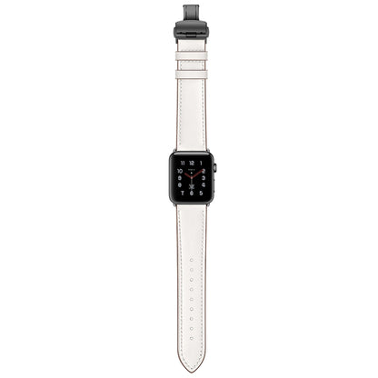 Bracelets de remplacement en cuir véritable + boucle noire papillon pour Apple Watch Series 6 & SE & 5 & 4 40mm / 3 & 2 & 1 38mm, Black Buckle For Apple Watch Series 8&7 41mm / SE 2&6&SE&5&4 40mm / 3&2&1 38mm                                            ...