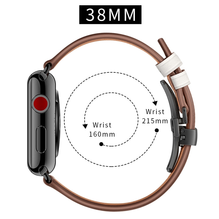 Bracelets de remplacement en cuir véritable + boucle noire papillon pour Apple Watch Series 6 & SE & 5 & 4 40mm / 3 & 2 & 1 38mm, Black Buckle For Apple Watch Series 8&7 41mm / SE 2&6&SE&5&4 40mm / 3&2&1 38mm                                            ...