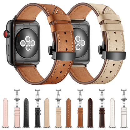 Bracelets de remplacement en cuir véritable + boucle noire papillon pour Apple Watch Series 6 & SE & 5 & 4 40mm / 3 & 2 & 1 38mm, Black Buckle For Apple Watch Series 8&7 41mm / SE 2&6&SE&5&4 40mm / 3&2&1 38mm                                            ...