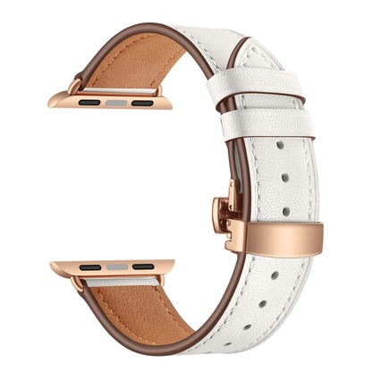 Bracelets de rechange en cuir véritable + boucle en or rose papillon pour Apple Watch Series 6 & SE & 5 & 4 40mm / 3 & 2 & 1 38mm, Rose Gold Buckle For Apple Watch Series 7 41mm / 6 & SE & 5 & 4 40mm / 3 & 2 & 1 38mm                                    ...