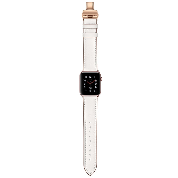Bracelets de rechange en cuir véritable + boucle en or rose papillon pour Apple Watch Series 6 & SE & 5 & 4 40mm / 3 & 2 & 1 38mm, Rose Gold Buckle For Apple Watch Series 7 41mm / 6 & SE & 5 & 4 40mm / 3 & 2 & 1 38mm                                    ...
