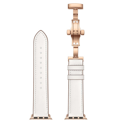 Bracelets de rechange en cuir véritable + boucle en or rose papillon pour Apple Watch Series 6 & SE & 5 & 4 40mm / 3 & 2 & 1 38mm, Rose Gold Buckle For Apple Watch Series 7 41mm / 6 & SE & 5 & 4 40mm / 3 & 2 & 1 38mm                                    ...