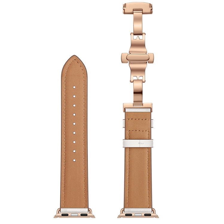 Bracelets de rechange en cuir véritable + boucle en or rose papillon pour Apple Watch Series 6 & SE & 5 & 4 40mm / 3 & 2 & 1 38mm, Rose Gold Buckle For Apple Watch Series 7 41mm / 6 & SE & 5 & 4 40mm / 3 & 2 & 1 38mm                                    ...