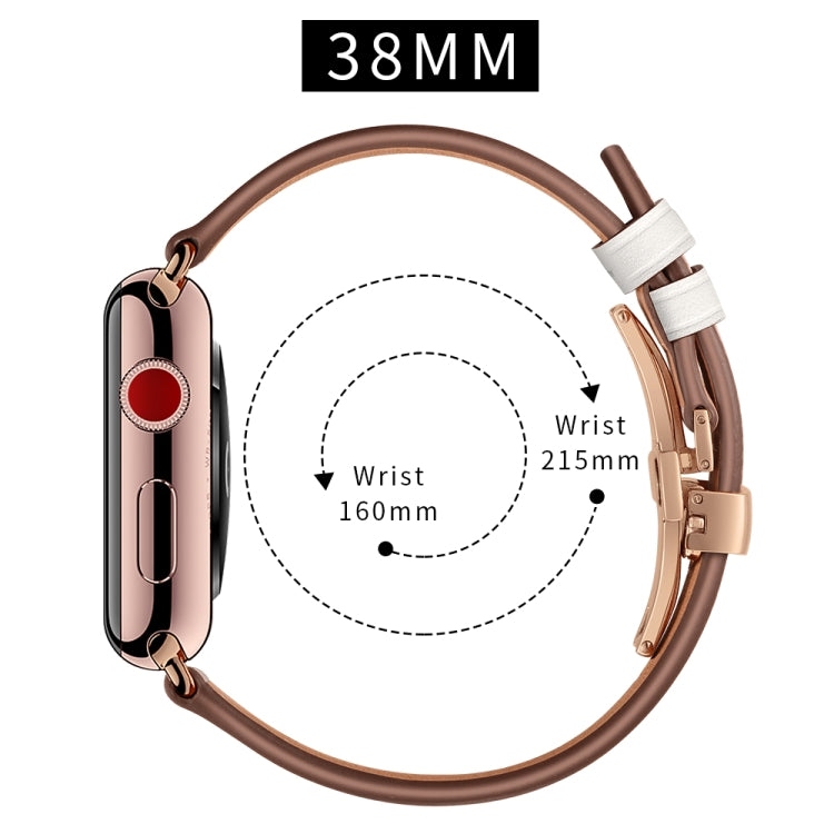 Bracelets de rechange en cuir véritable + boucle en or rose papillon pour Apple Watch Series 6 & SE & 5 & 4 40mm / 3 & 2 & 1 38mm, Rose Gold Buckle For Apple Watch Series 7 41mm / 6 & SE & 5 & 4 40mm / 3 & 2 & 1 38mm                                    ...