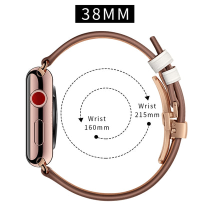 Bracelets de rechange en cuir véritable + boucle en or rose papillon pour Apple Watch Series 6 & SE & 5 & 4 40mm / 3 & 2 & 1 38mm, Rose Gold Buckle For Apple Watch Series 7 41mm / 6 & SE & 5 & 4 40mm / 3 & 2 & 1 38mm                                    ...