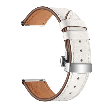 Bracelet de montre en cuir avec boucle papillon universelle 22 mm, Silver Buckle