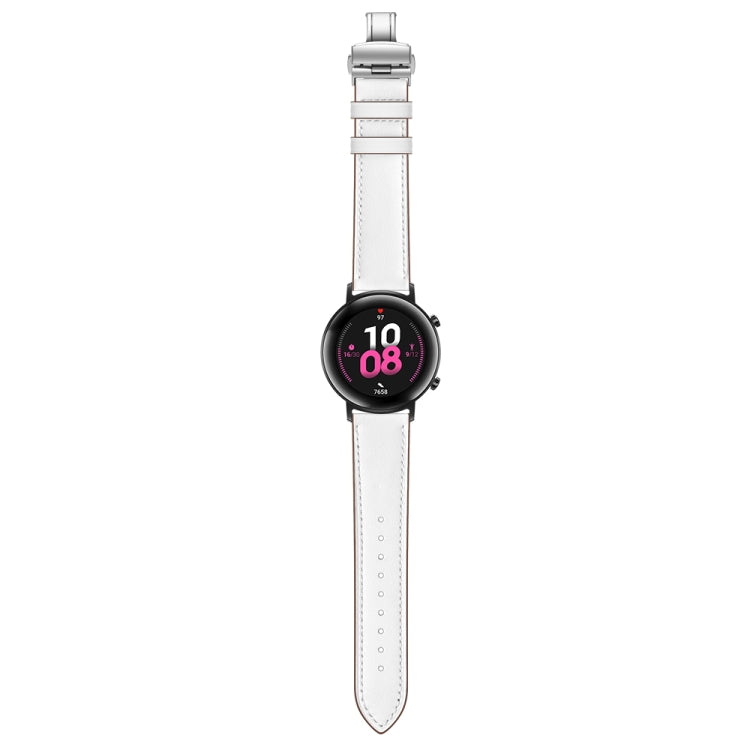 Bracelet de montre en cuir avec boucle papillon universelle 22 mm, Silver Buckle