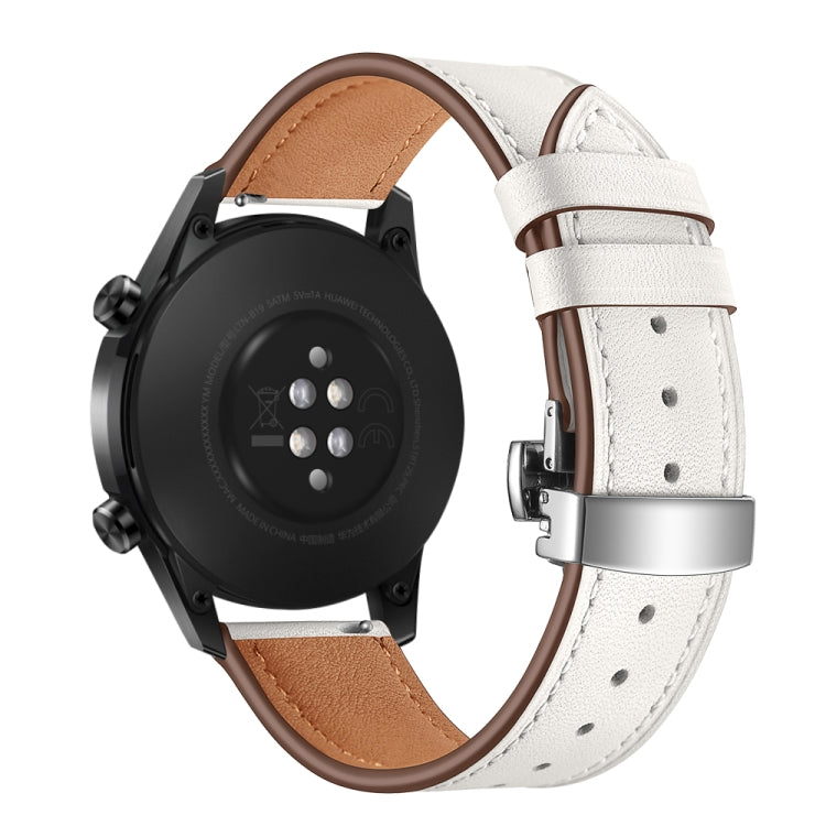 Bracelet de montre en cuir avec boucle papillon universelle 22 mm, Silver Buckle