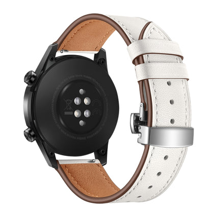 Bracelet de montre en cuir avec boucle papillon universelle 22 mm, Silver Buckle