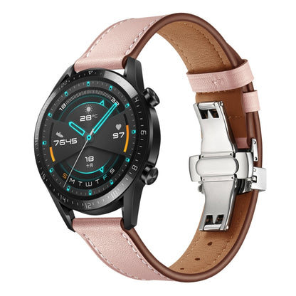 Bracelet de montre en cuir avec boucle papillon universelle 22 mm, Silver Buckle