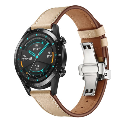 Bracelet de montre en cuir avec boucle papillon universelle 22 mm, Silver Buckle