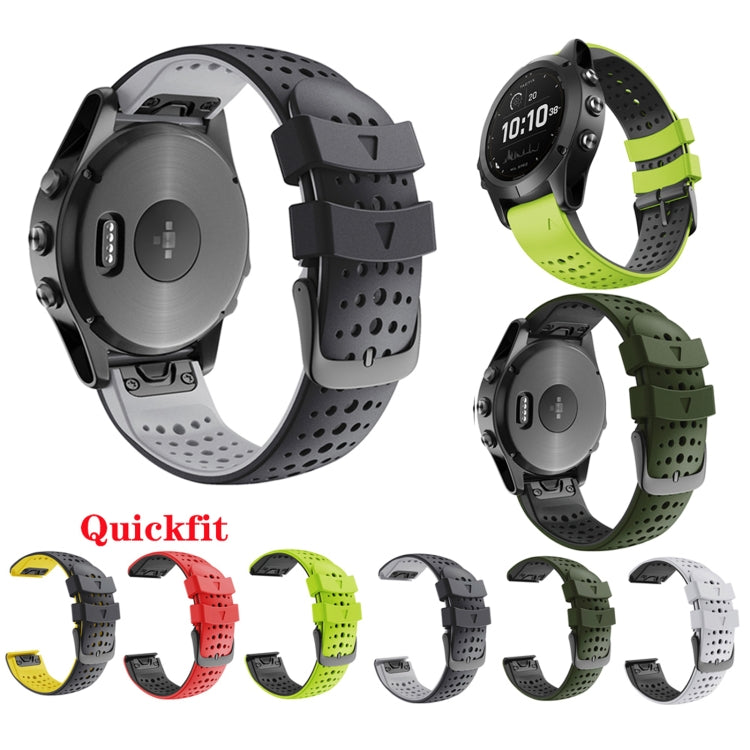 Pour Garmin Fenix 6 bracelet de remplacement à dégagement rapide en Silicone bicolore à trou rond, For Garmin Fenix 6