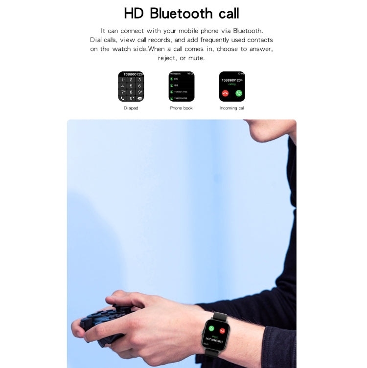 GT20 1,69 pouces écran TFT IP67 montre intelligente étanche, prise en charge du contrôle de la musique / appel Bluetooth / surveillance de la fréquence cardiaque / surveillance de la pression artérielle, Silicone Strap, Steel Strap