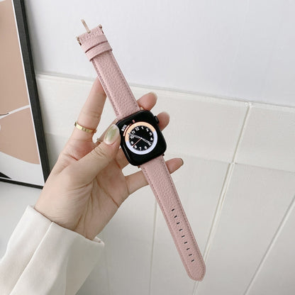 Bracelets de rechange en cuir texturé litchi avec fil à coudre, For Apple Watch Ultra 49mm / Series 8&7 45mm / SE 2&6&SE&5&4 44mm / 3&2&1 42mm, For Series 7 41mm / 6 & SE & 5 & 4 40mm / 3 & 2 & 1 38mm