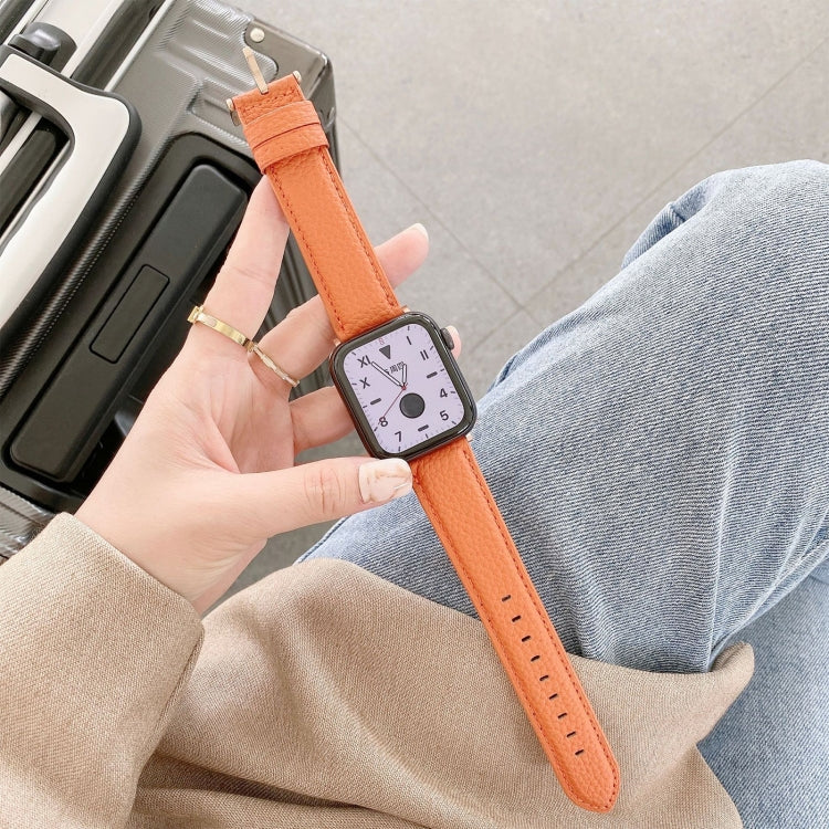 Bracelets de rechange en cuir texturé litchi avec fil à coudre, For Apple Watch Ultra 49mm / Series 8&7 45mm / SE 2&6&SE&5&4 44mm / 3&2&1 42mm, For Series 7 41mm / 6 & SE & 5 & 4 40mm / 3 & 2 & 1 38mm