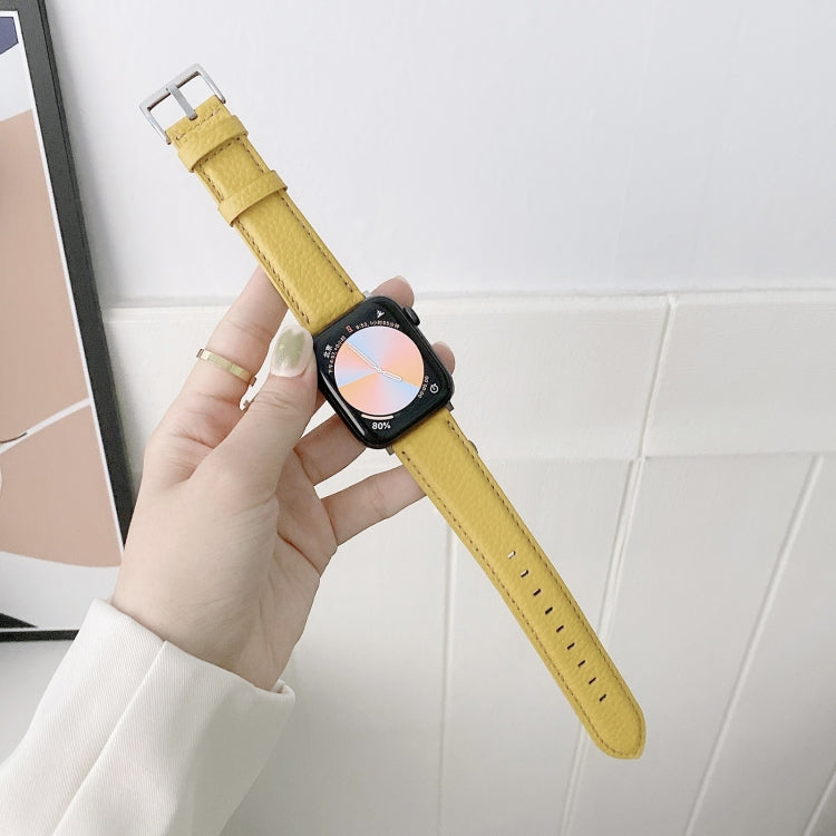 Bracelets de rechange en cuir texturé litchi avec fil à coudre, For Apple Watch Ultra 49mm / Series 8&7 45mm / SE 2&6&SE&5&4 44mm / 3&2&1 42mm, For Series 7 41mm / 6 & SE & 5 & 4 40mm / 3 & 2 & 1 38mm
