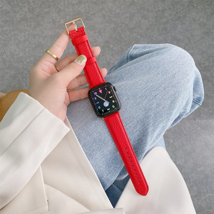 Bracelets de rechange en cuir texturé litchi avec fil à coudre, For Apple Watch Ultra 49mm / Series 8&7 45mm / SE 2&6&SE&5&4 44mm / 3&2&1 42mm, For Series 7 41mm / 6 & SE & 5 & 4 40mm / 3 & 2 & 1 38mm
