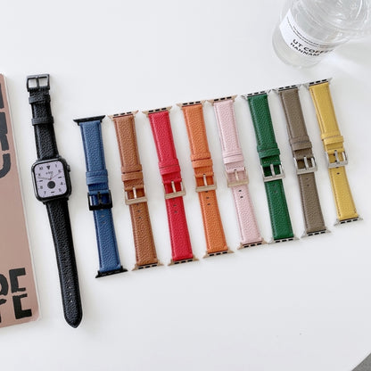 Bracelets de rechange en cuir texturé litchi avec fil à coudre, For Apple Watch Ultra 49mm / Series 8&7 45mm / SE 2&6&SE&5&4 44mm / 3&2&1 42mm, For Series 7 41mm / 6 & SE & 5 & 4 40mm / 3 & 2 & 1 38mm