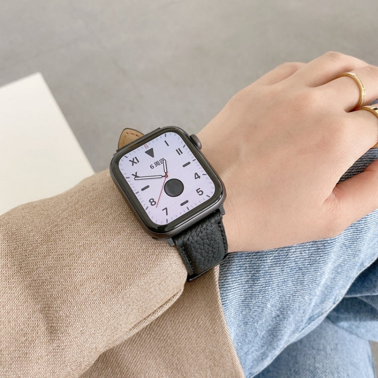 Bracelets de rechange en cuir texturé litchi avec fil à coudre, For Apple Watch Ultra 49mm / Series 8&7 45mm / SE 2&6&SE&5&4 44mm / 3&2&1 42mm, For Series 7 41mm / 6 & SE & 5 & 4 40mm / 3 & 2 & 1 38mm