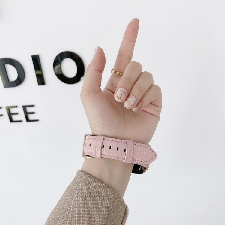Bracelets de rechange en cuir texturé litchi avec fil à coudre, For Apple Watch Ultra 49mm / Series 8&7 45mm / SE 2&6&SE&5&4 44mm / 3&2&1 42mm, For Series 7 41mm / 6 & SE & 5 & 4 40mm / 3 & 2 & 1 38mm