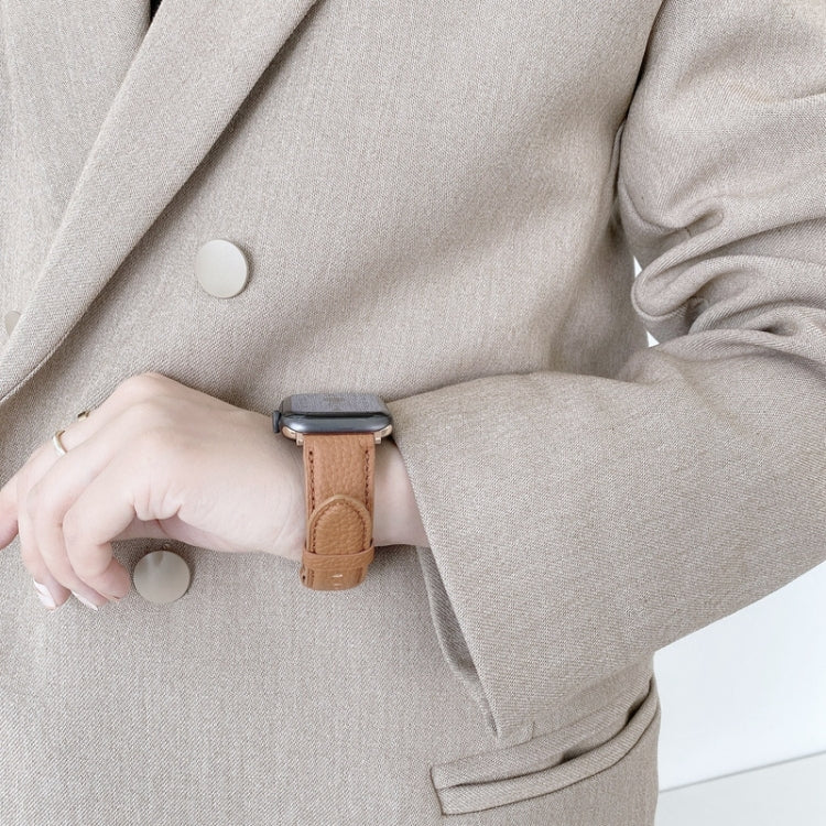 Bracelets de rechange en cuir texturé litchi avec fil à coudre, For Apple Watch Ultra 49mm / Series 8&7 45mm / SE 2&6&SE&5&4 44mm / 3&2&1 42mm, For Series 7 41mm / 6 & SE & 5 & 4 40mm / 3 & 2 & 1 38mm