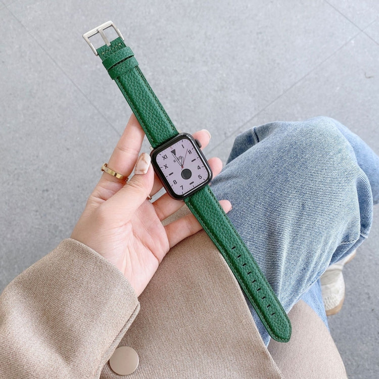 Bracelets de rechange en cuir texturé litchi avec fil à coudre, For Apple Watch Ultra 49mm / Series 8&7 45mm / SE 2&6&SE&5&4 44mm / 3&2&1 42mm, For Series 7 41mm / 6 & SE & 5 & 4 40mm / 3 & 2 & 1 38mm