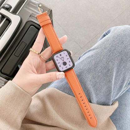 Bracelets de rechange en cuir texturé litchi avec fil à coudre, For Apple Watch Ultra 49mm / Series 8&7 45mm / SE 2&6&SE&5&4 44mm / 3&2&1 42mm, For Series 7 41mm / 6 & SE & 5 & 4 40mm / 3 & 2 & 1 38mm