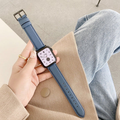 Bracelets de rechange en cuir texturé litchi avec fil à coudre, For Apple Watch Ultra 49mm / Series 8&7 45mm / SE 2&6&SE&5&4 44mm / 3&2&1 42mm, For Series 7 41mm / 6 & SE & 5 & 4 40mm / 3 & 2 & 1 38mm
