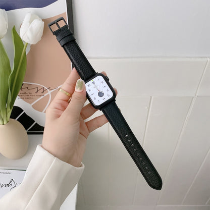 Bracelets de rechange en cuir texturé litchi avec fil à coudre, For Apple Watch Ultra 49mm / Series 8&7 45mm / SE 2&6&SE&5&4 44mm / 3&2&1 42mm, For Series 7 41mm / 6 & SE & 5 & 4 40mm / 3 & 2 & 1 38mm