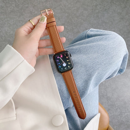 Bracelets de rechange en cuir texturé litchi avec fil à coudre, For Apple Watch Ultra 49mm / Series 8&7 45mm / SE 2&6&SE&5&4 44mm / 3&2&1 42mm, For Series 7 41mm / 6 & SE & 5 & 4 40mm / 3 & 2 & 1 38mm