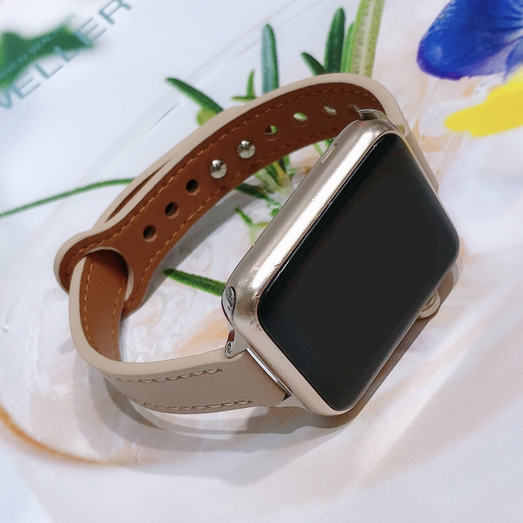 Bracelet de montre en cuir à double clou, For Apple Watch Series 7  41mm / & 6 & SE & 5 & 4 40mm, For Apple Watch Series  7  45mm / & 6 & SE & 5 & 4 44mm