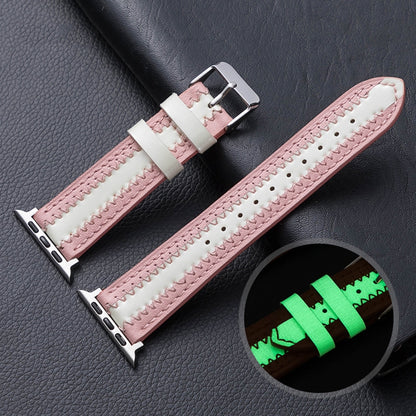 Bracelet de montre de remplacement lumineux en cuir de vachette, For Apple Watch Series 7  41mm / & 6 & SE & 5 & 4 40mm, For Apple Watch Series  7  45mm / & 6 & SE & 5 & 4 44mm